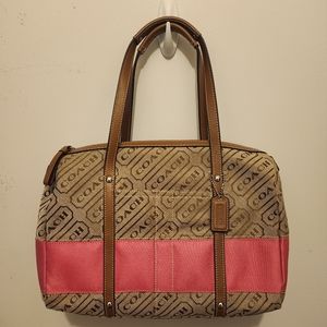 Coach Handbag Brown Jacquard with Pink Stripe & Lining